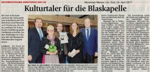 Kulturtaler für die Blaskapelle. Münchner Merkur, Lkr. Süd, 24. April 2017